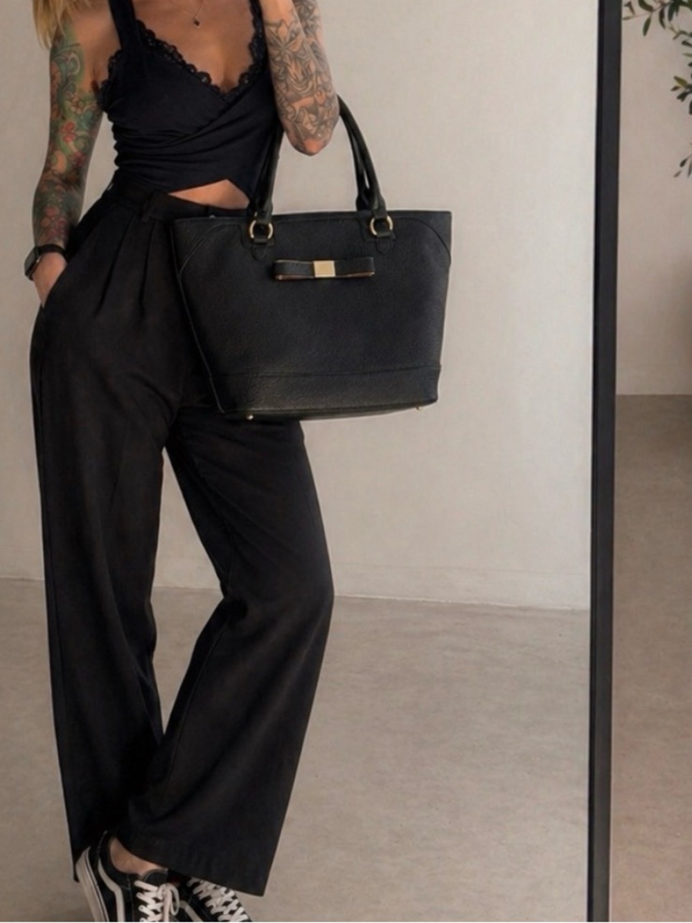NWT Brangio Italy Black Faux Leather Satchel Crossbody Gold